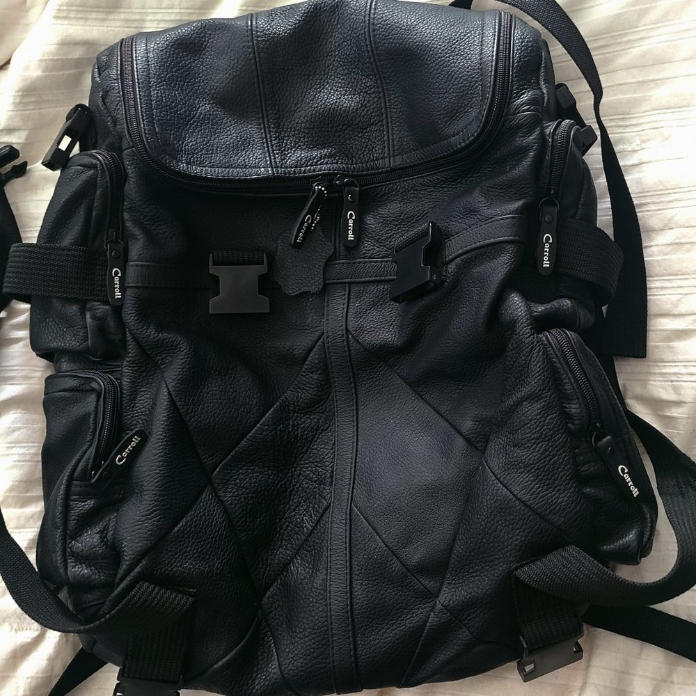 VINTAGE Carroll Leather Motorcycle Travel Backpack W/ Multiple Pockets